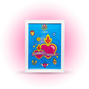 Cuadro Artesanal Vibra ALTO, con cuadro blanco y frases que inspiran a mujeres.