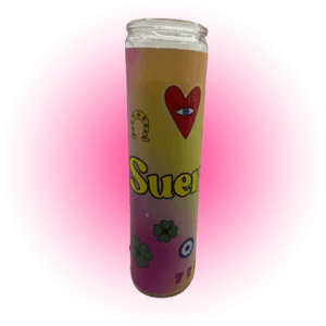 Veladora con mensaje escrito: "Suerte" para que siempre tengas un futuro brillante.